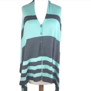 Stylus Women Poncho Size S/M Swancho Convertible Gray Turquoise Striped